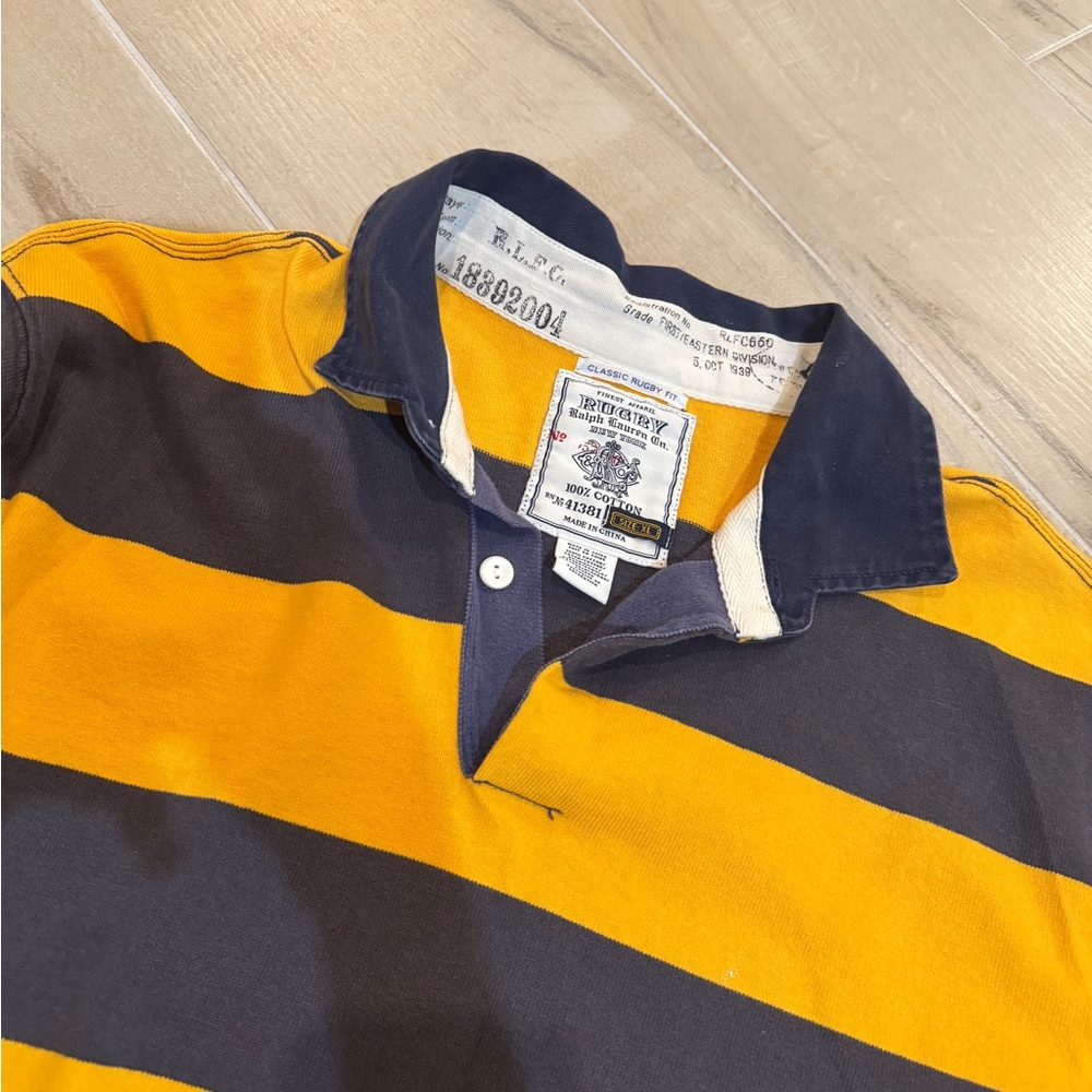 Ralph Lauren Classic Rugby Shirt in Mustard and Dark Blue